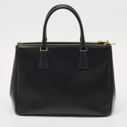 Pre Owned Prada Black Saffiano Lux Leather Medium Double Zip Tote
