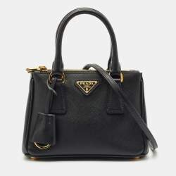 Prada Black Saffiano Lux Leather Mini Double Zip Tote