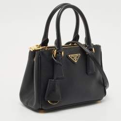 Prada Black Saffiano Lux Leather Mini Double Zip Tote