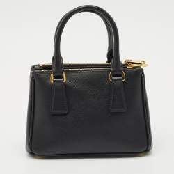 Prada Black Saffiano Lux Leather Mini Double Zip Tote