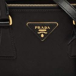 Prada Black Saffiano Leather Small Double Zip Tote