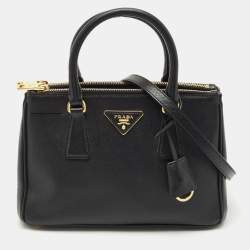 Prada Black Saffiano Leather Small Double Zip Tote