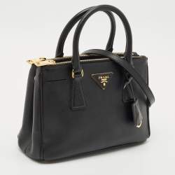 Prada Black Saffiano Leather Small Double Zip Tote