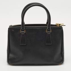 Prada Black Saffiano Leather Small Double Zip Tote