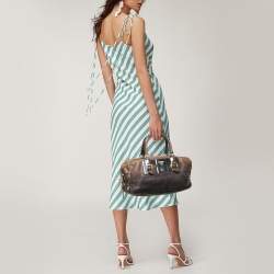 Prada Brown Ombre Leather Glace Zippers Bauletto Bag