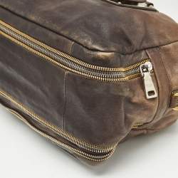 Prada Brown Ombre Leather Glace Zippers Bauletto Bag