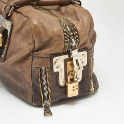 Prada Brown Ombre Leather Glace Zippers Bauletto Bag