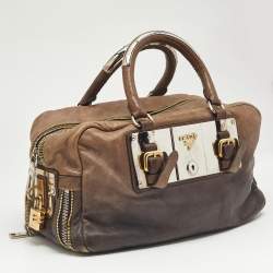 Prada Brown Ombre Leather Glace Zippers Bauletto Bag