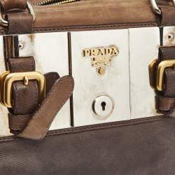 Prada Brown Ombre Leather Glace Zippers Bauletto Bag