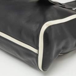 Prada Black/White Grace Lux Leather Large Ouverture Tote