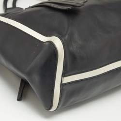 Prada Black/White Grace Lux Leather Large Ouverture Tote