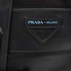 Prada Black/White Grace Lux Leather Large Ouverture Tote
