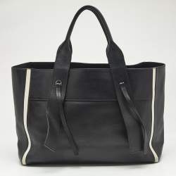 Prada Black/White Grace Lux Leather Large Ouverture Tote