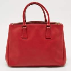 Pre Owned Prada Red Saffiano Lux Leather Medium Double Zip Tote