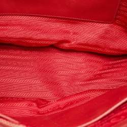 Pre Owned Prada Red Saffiano Lux Leather Medium Double Zip Tote