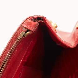 Pre Owned Prada Red Saffiano Lux Leather Medium Double Zip Tote
