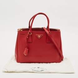 Pre Owned Prada Red Saffiano Lux Leather Medium Double Zip Tote