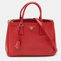 Prada Red Saffiano Lux Leather Medium Double Zip Tote