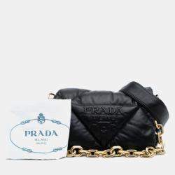 Prada Black Nappa Leather Soft Padded Logo Satchel