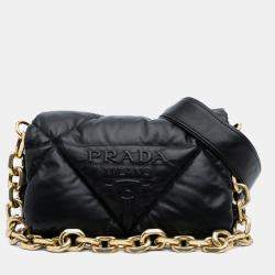 Prada Black Nappa Leather Soft Padded Logo Satchel