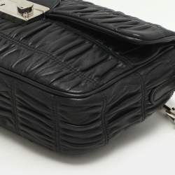 Pre Owned Prada Black Leather Gaufre Chain Shoulder Bags