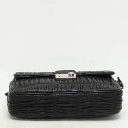 Pre Owned Prada Black Leather Gaufre Chain Shoulder Bags
