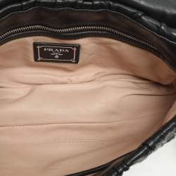 Pre Owned Prada Black Leather Gaufre Chain Shoulder Bags