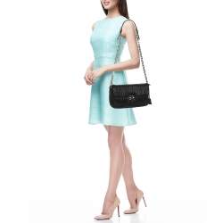 Pre Owned Prada Black Leather Gaufre Chain Shoulder Bags