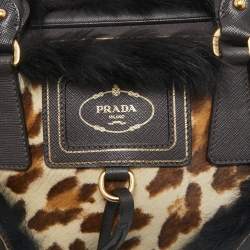 Prada Dark Brown/Beige Leopard Print Calfhair, Leather and Fur Bowler Bag