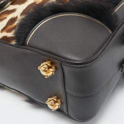 Prada Dark Brown/Beige Leopard Print Calfhair, Leather and Fur Bowler Bag
