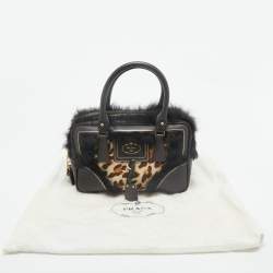 Prada Dark Brown/Beige Leopard Print Calfhair, Leather and Fur Bowler Bag