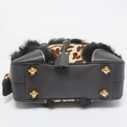 Prada Dark Brown/Beige Leopard Print Calfhair, Leather and Fur Bowler Bag