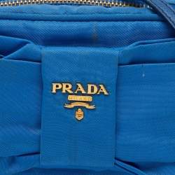 Pre Owned Prada Blue Tessuto Nylon and Leather Bow Camera Crossbody Bag