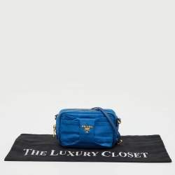 Pre Owned Prada Blue Tessuto Nylon and Leather Bow Camera Crossbody Bag