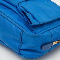Pre Owned Prada Blue Tessuto Nylon and Leather Bow Camera Crossbody Bag