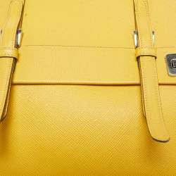 Prada Yellow Saffiano Cuir Leather Double Turn Lock Top Handle Bag