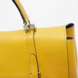 Prada Yellow Saffiano Cuir Leather Double Turn Lock Top Handle Bag