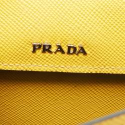 Prada Yellow Saffiano Cuir Leather Double Turn Lock Top Handle Bag