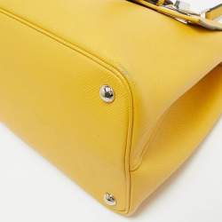 Prada Yellow Saffiano Cuir Leather Double Turn Lock Top Handle Bag