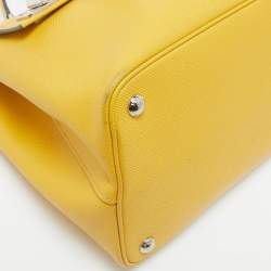 Prada Yellow Saffiano Cuir Leather Double Turn Lock Top Handle Bag