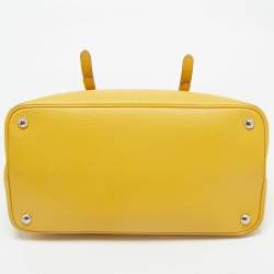 Prada Yellow Saffiano Cuir Leather Double Turn Lock Top Handle Bag