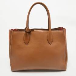Prada Brown/Orange Leather Bibliotheque Tote