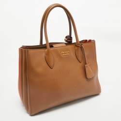 Prada Brown/Orange Leather Bibliotheque Tote