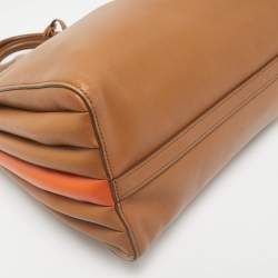 Prada Brown/Orange Leather Bibliotheque Tote