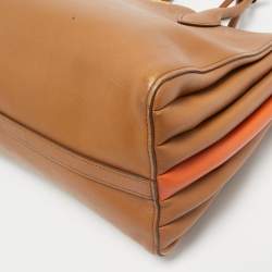 Prada Brown/Orange Leather Bibliotheque Tote