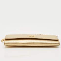 Prada Gold Saffiano Metal Leather Wallet on Chain