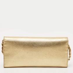 Prada Gold Saffiano Metal Leather Wallet on Chain
