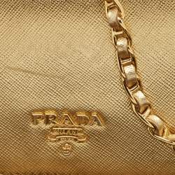 Prada Gold Saffiano Metal Leather Wallet on Chain