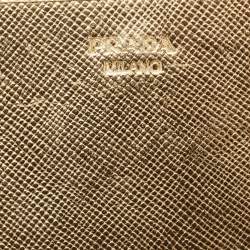 Prada Gold Saffiano Metal Leather Wallet on Chain