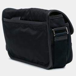 Prada Black Saffiano Trimmed Double Buckle Messenger Bag